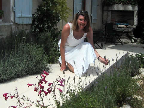 On the terrace: Anne encouraging the lavender
